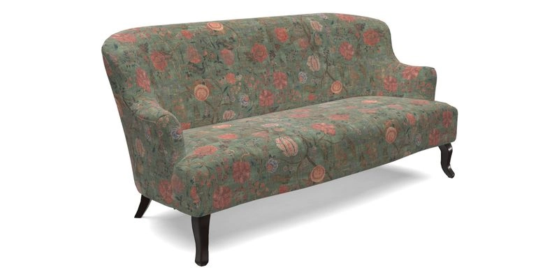 Grassington 3 Seater Sofa in RHS Botanicals on Velvet Ferns Toile Olive with scatter in Almost Plain Velvet Harvest