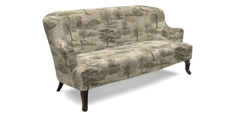 Grassington 3 Seater Sofa in RHS Botanicals on Velvet Ferns Toile Olive with scatter in Almost Plain Velvet Harvest