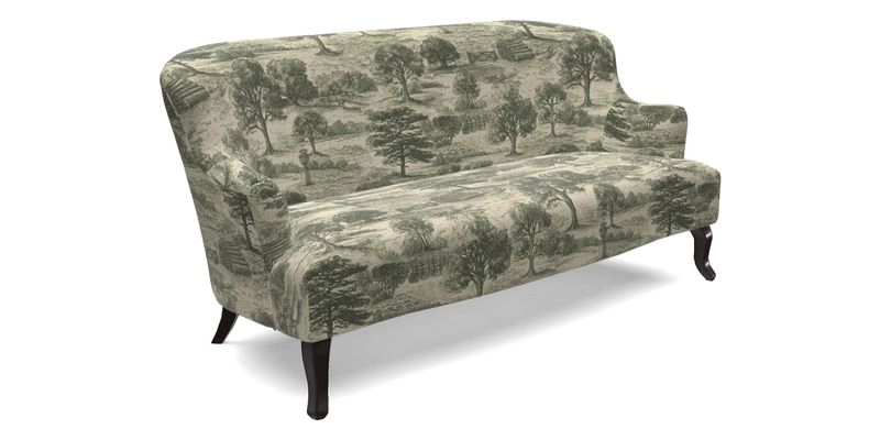 Grassington 3 Seater Sofa in RHS Botanicals on Velvet Ferns Toile Olive with scatter in Almost Plain Velvet Harvest