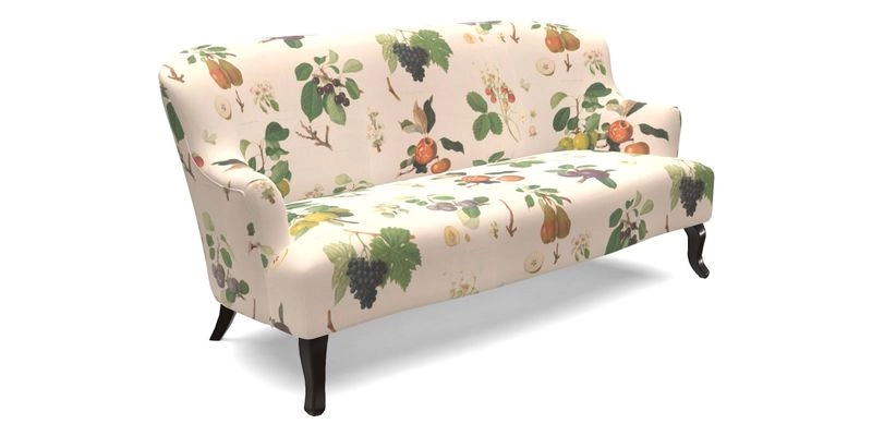 Grassington 3 Seater Sofa in RHS Botanicals on Velvet Ferns Toile Olive with scatter in Almost Plain Velvet Harvest