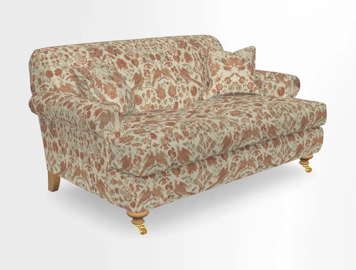 Hampton 3 Seater Sofa in V&A Threads of India Opulent Velvets Regal Poppy Chalk