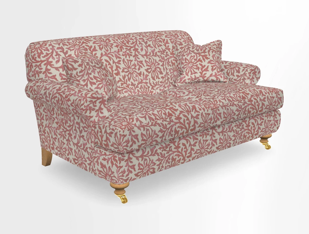 Hampton 3 Seater Sofa in V&A Threads of India Opulent Velvets Regal Poppy Chalk