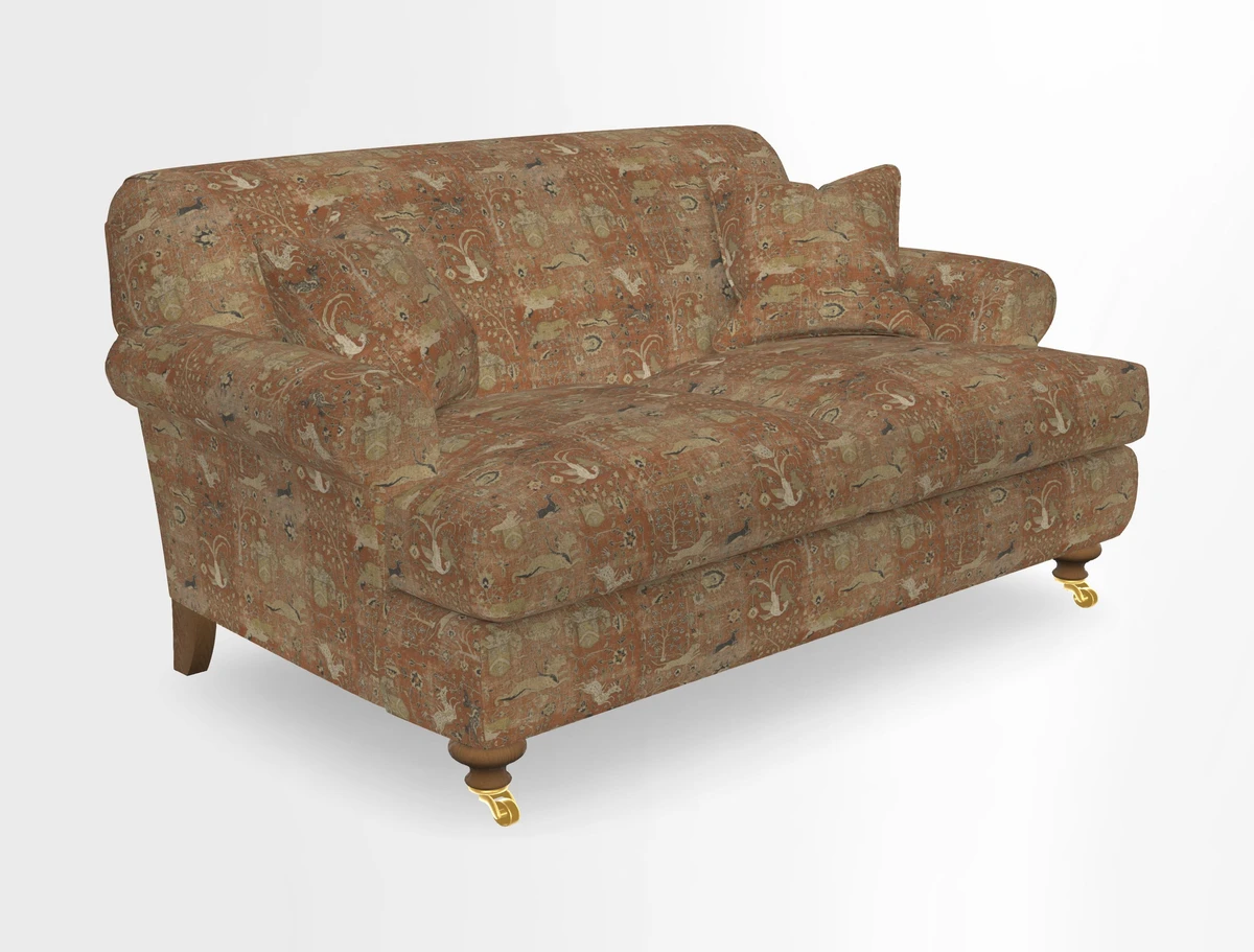 Hampton 3 Seater Sofa in V&A Threads of India Opulent Velvets Regal Poppy Chalk