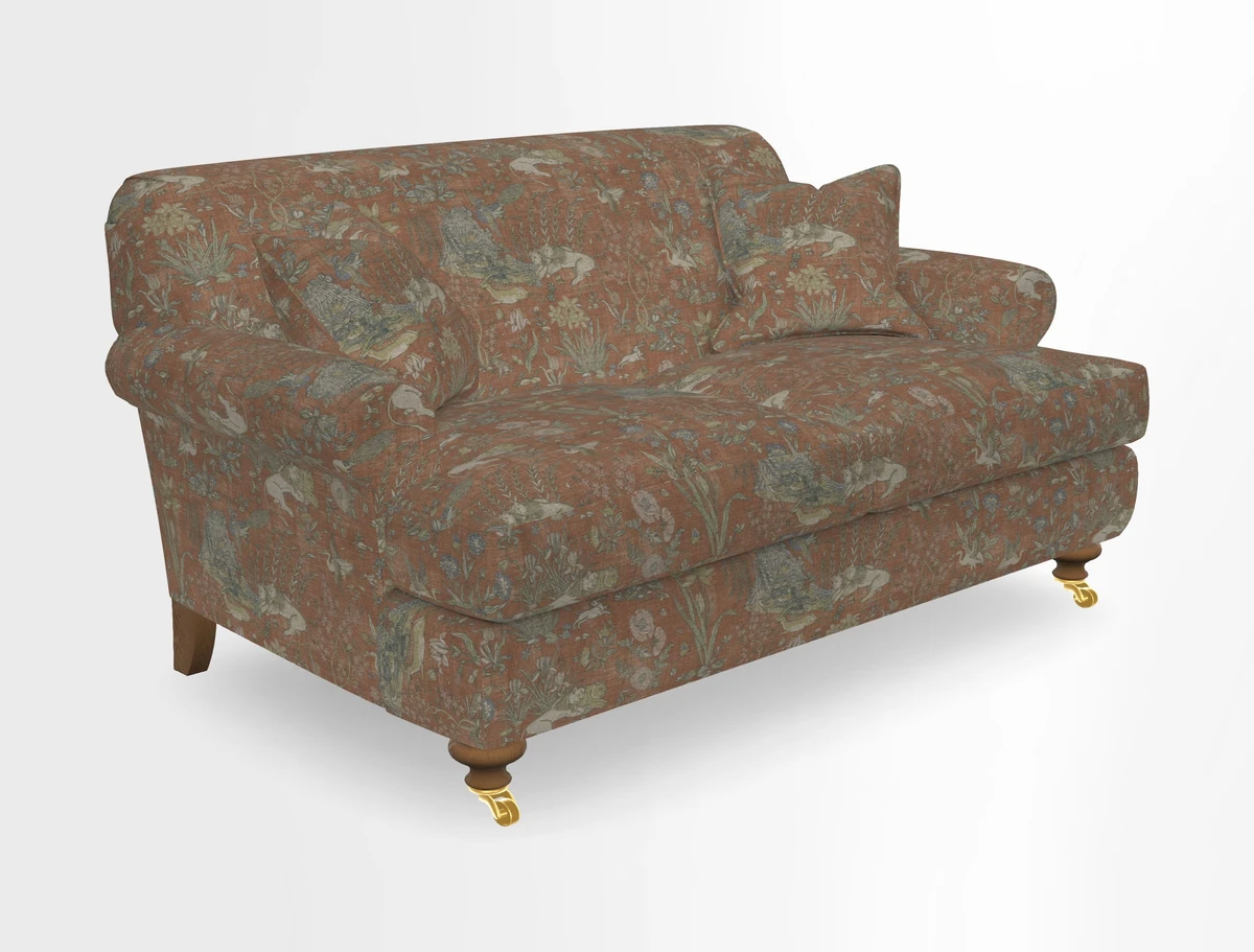 Hampton 3 Seater Sofa in V&A Threads of India Opulent Velvets Regal Poppy Chalk