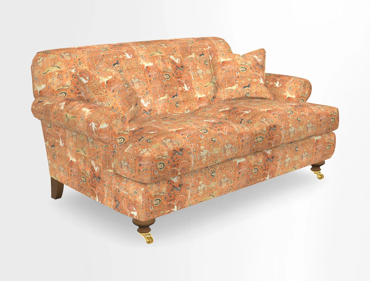 Hampton 3 Seater Sofa in V&A Threads of India Opulent Velvets Regal Poppy Chalk