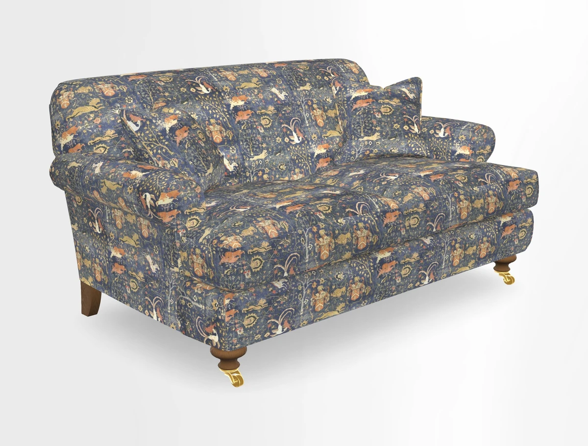 Hampton 3 Seater Sofa in V&A Threads of India Opulent Velvets Regal Poppy Chalk