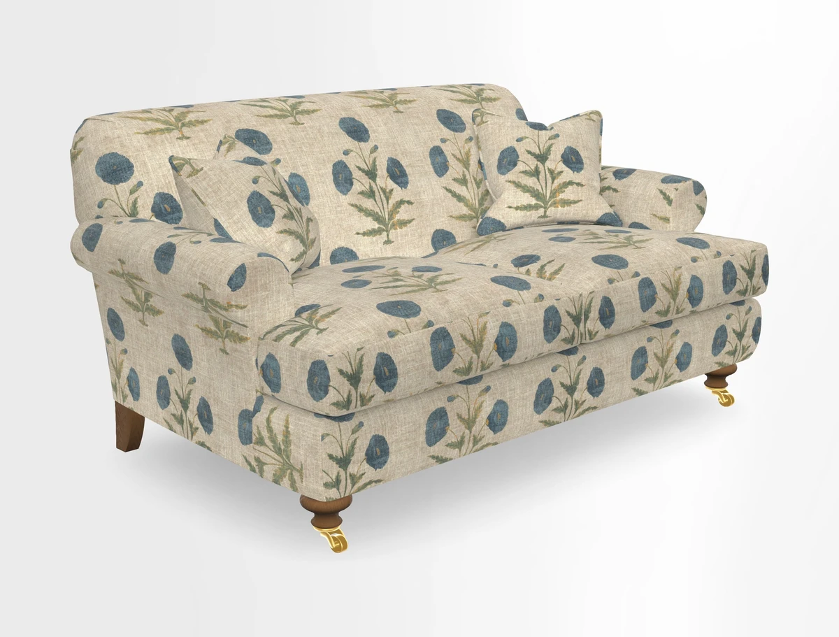 Hampton 3 Seater Sofa in V&A Threads of India Opulent Velvets Regal Poppy Chalk
