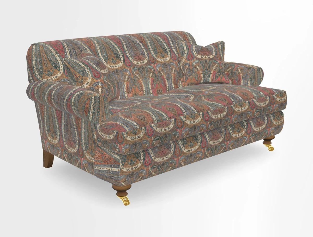 Hampton 3 Seater Sofa in V&A Threads of India Opulent Velvets Regal Poppy Chalk