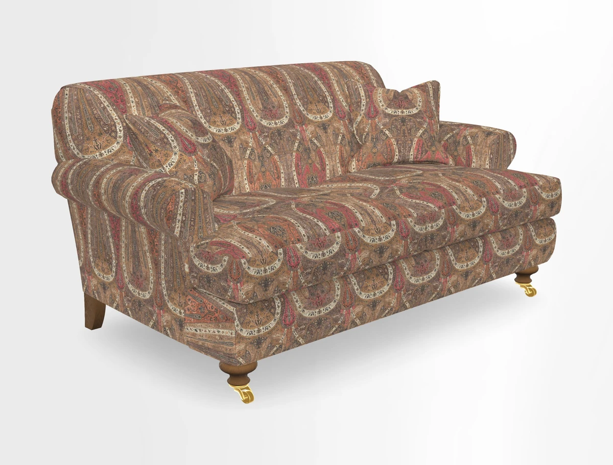 Hampton 3 Seater Sofa in V&A Threads of India Opulent Velvets Regal Poppy Chalk