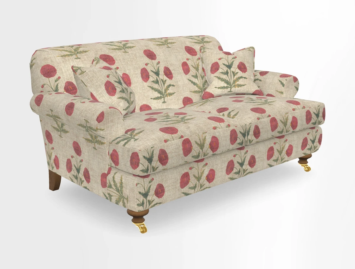 Hampton 3 Seater Sofa in V&A Threads of India Opulent Velvets Regal Poppy Chalk