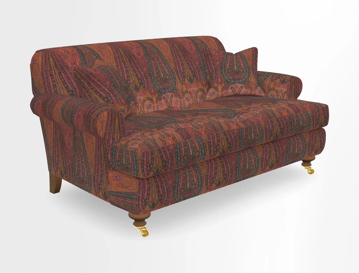 Hampton 3 Seater Sofa in V&A Threads of India Opulent Velvets Regal Poppy Chalk