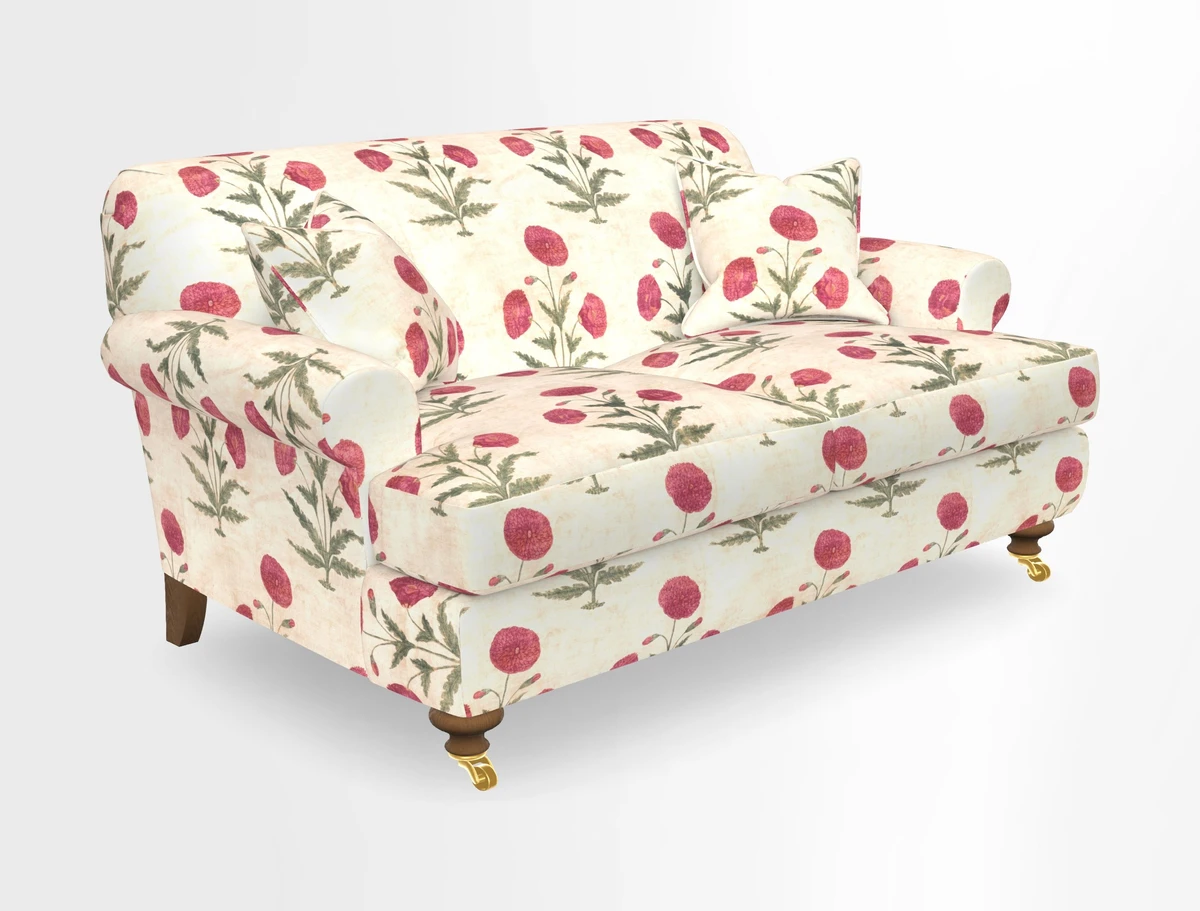 Hampton 3 Seater Sofa in V&A Threads of India Opulent Velvets Regal Poppy Chalk
