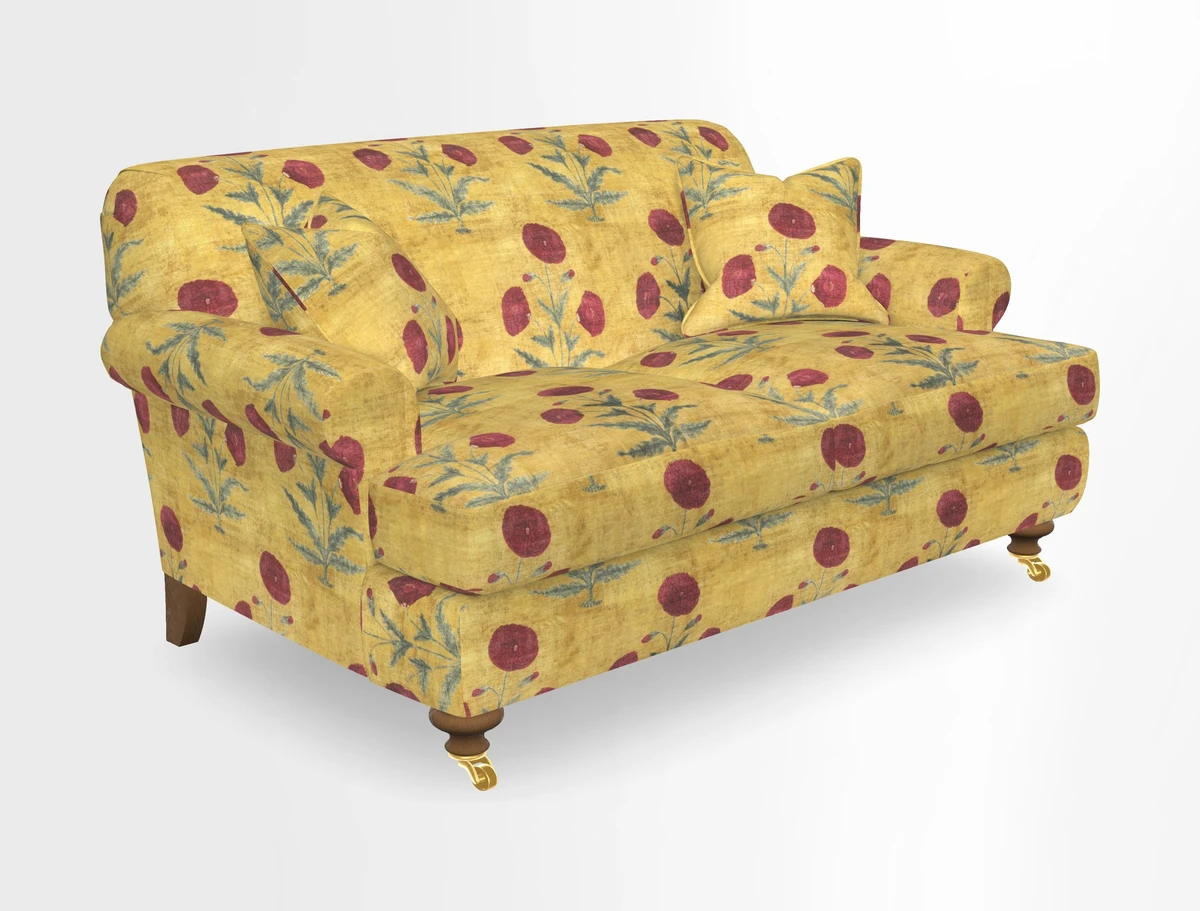 Hampton 3 Seater Sofa in V&A Threads of India Opulent Velvets Regal Poppy Chalk