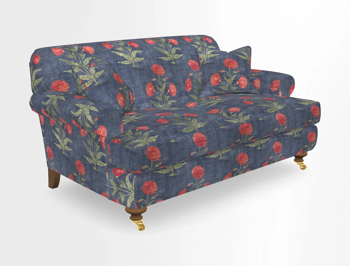 Hampton 3 Seater Sofa in V&A Threads of India Opulent Velvets Regal Poppy Chalk