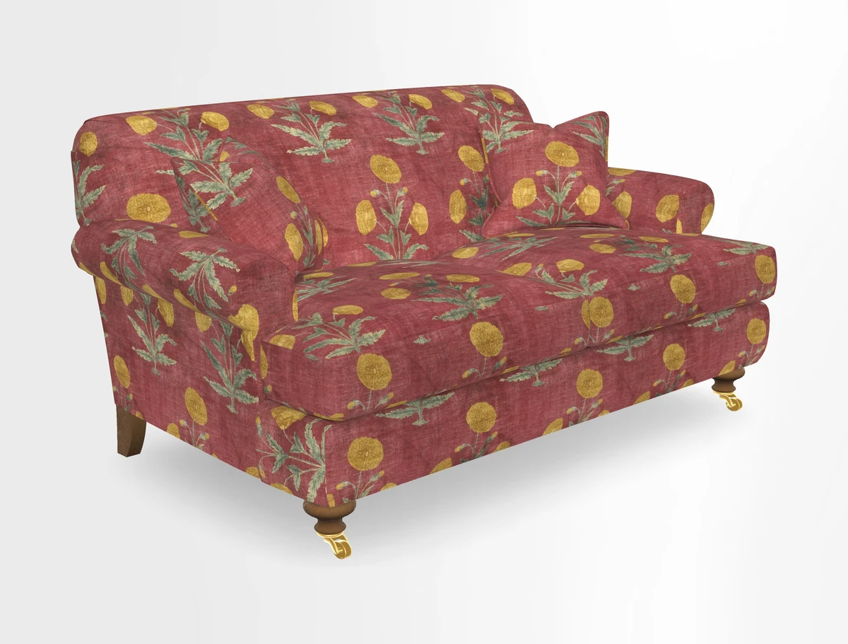 Hampton 3 Seater Sofa in V&A Threads of India Opulent Velvets Regal Poppy Chalk
