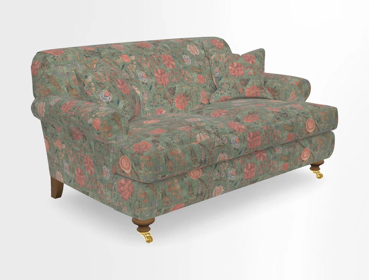 Hampton 3 Seater Sofa in V&A Threads of India Opulent Velvets Regal Poppy Chalk