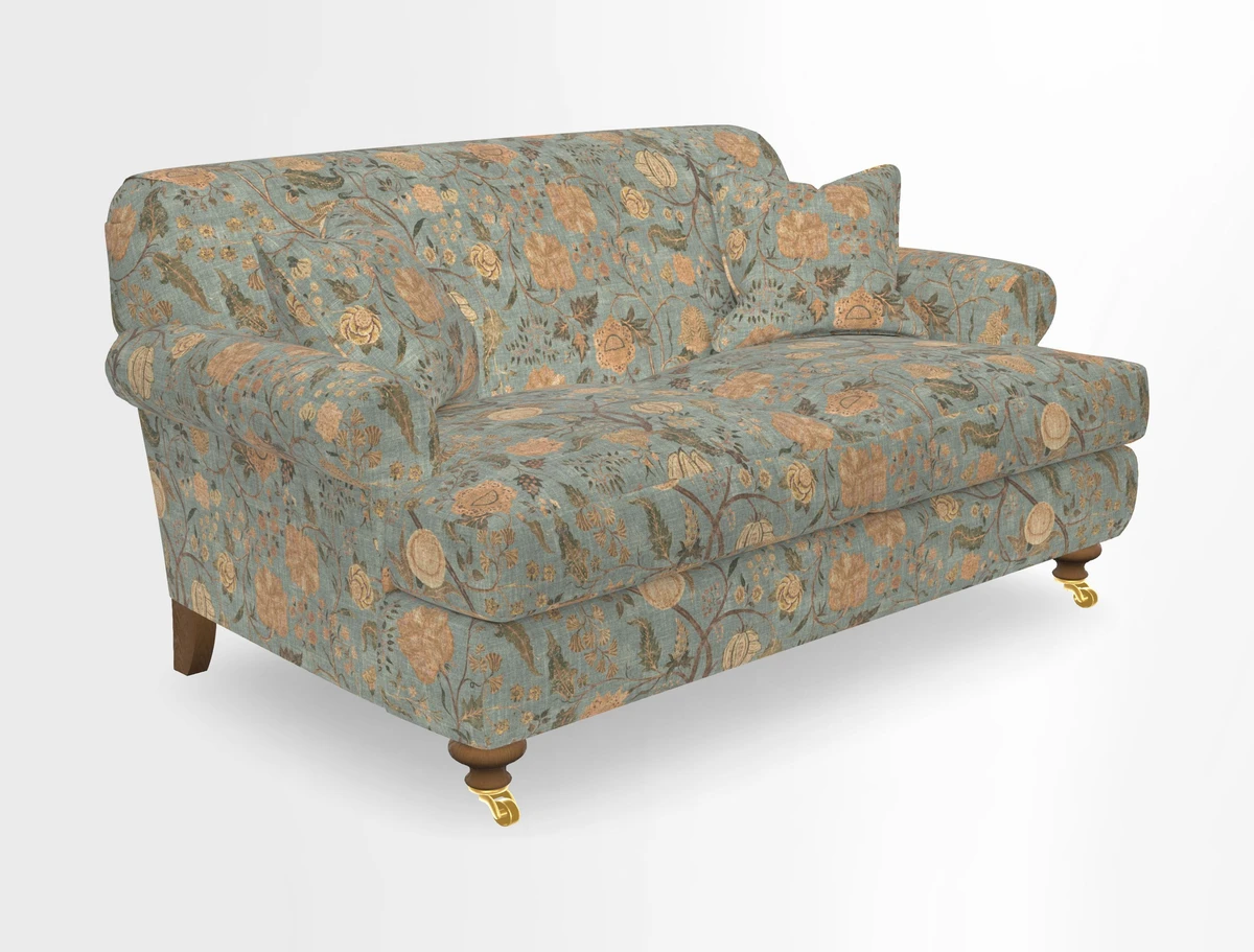 Hampton 3 Seater Sofa in V&A Threads of India Opulent Velvets Regal Poppy Chalk