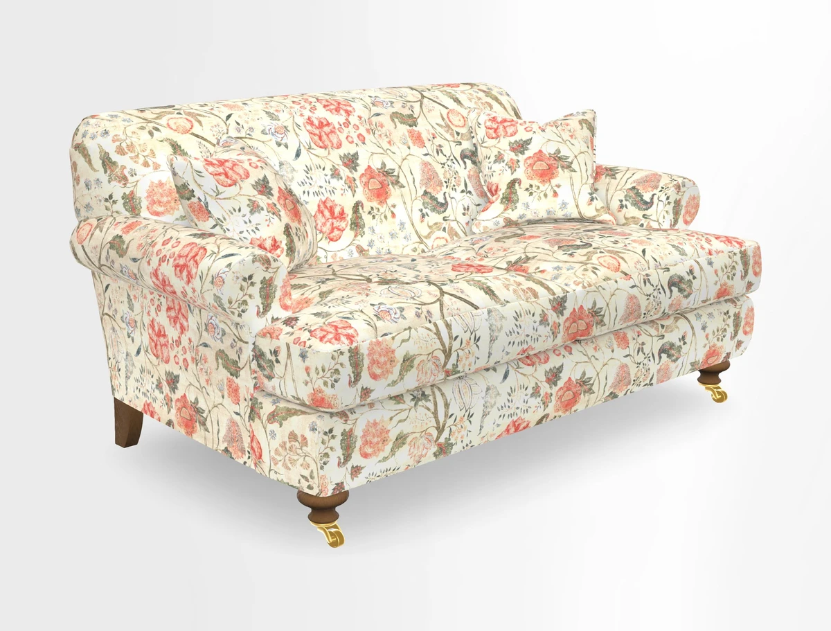 Hampton 3 Seater Sofa in V&A Threads of India Opulent Velvets Regal Poppy Chalk