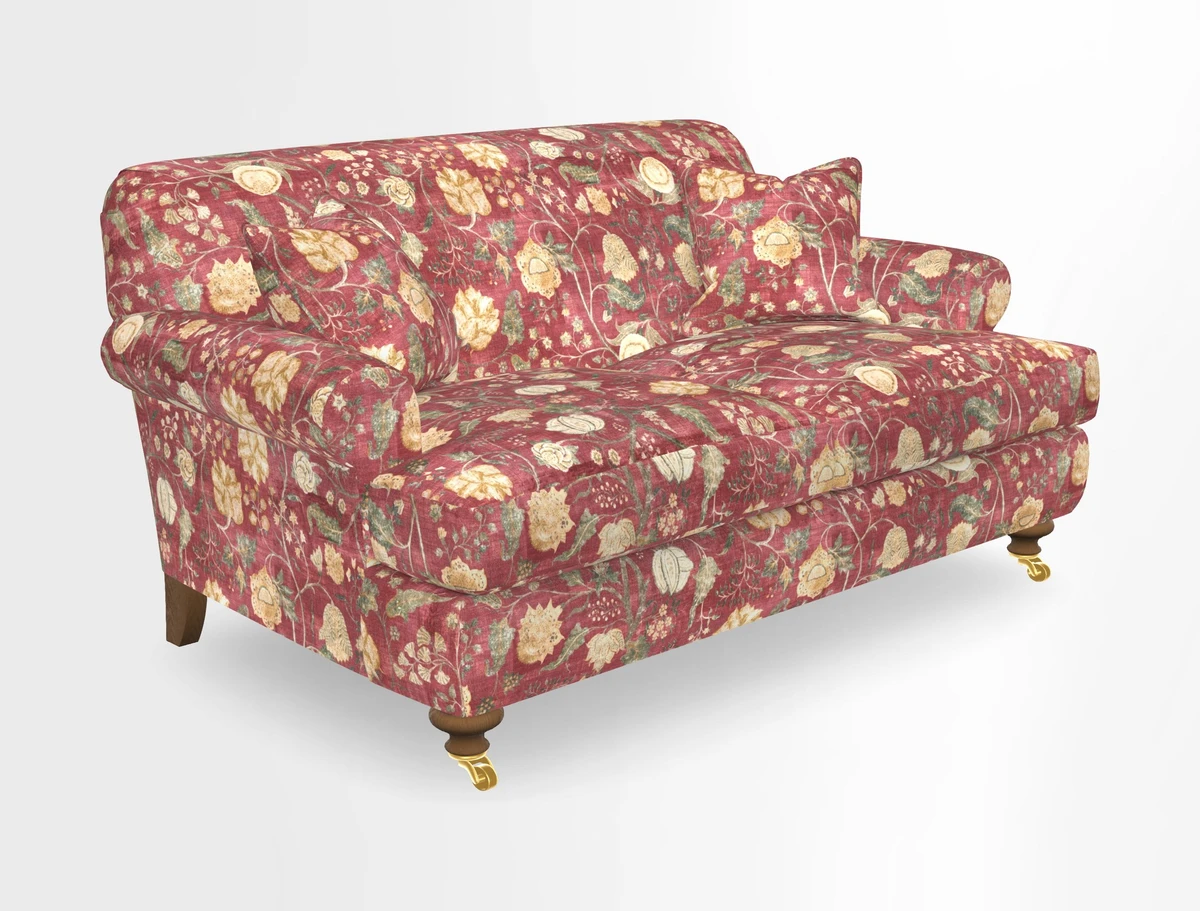 Hampton 3 Seater Sofa in V&A Threads of India Opulent Velvets Regal Poppy Chalk