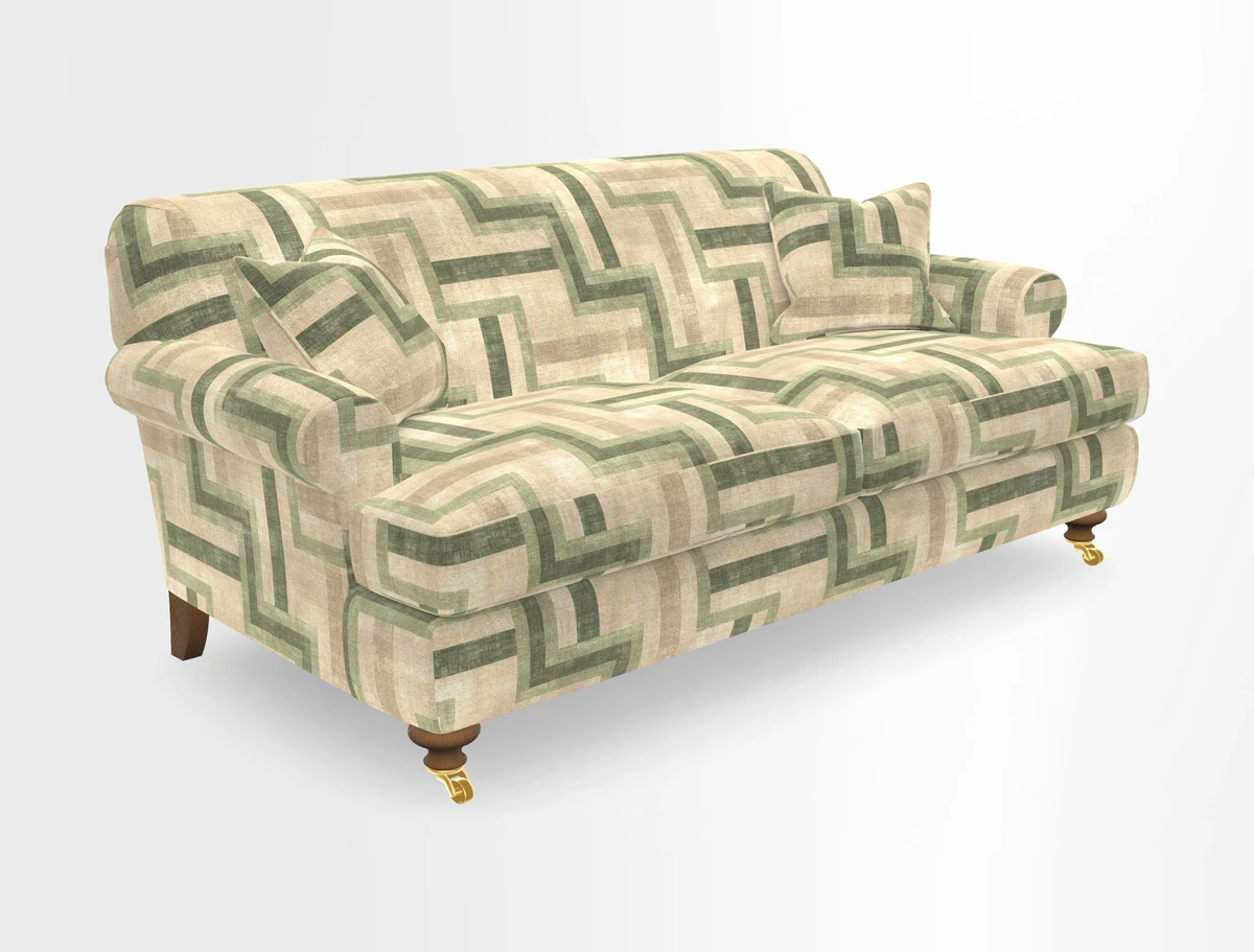 Hampton 3 Seater Sofa in V&A Threads of India Opulent Velvets Regal Poppy Chalk