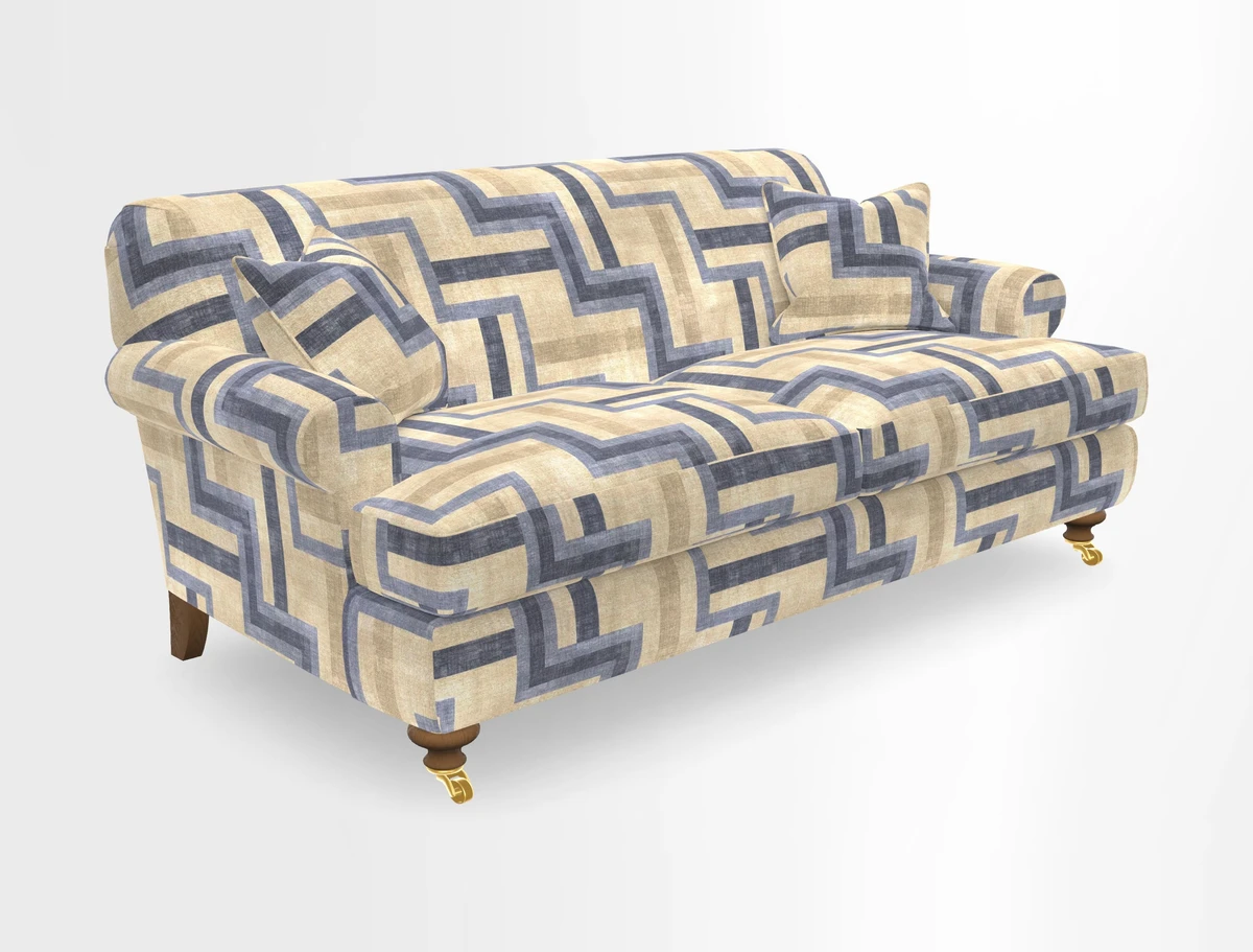 Hampton 3 Seater Sofa in V&A Threads of India Opulent Velvets Regal Poppy Chalk