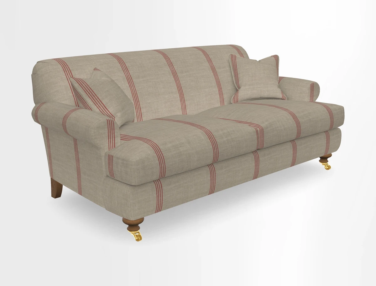 Hampton 3 Seater Sofa in V&A Threads of India Opulent Velvets Regal Poppy Chalk