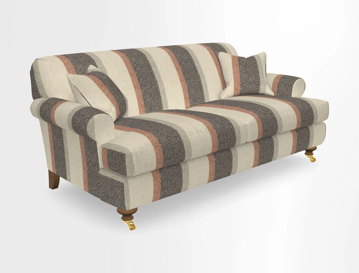 Hampton 3 Seater Sofa in V&A Threads of India Opulent Velvets Regal Poppy Chalk