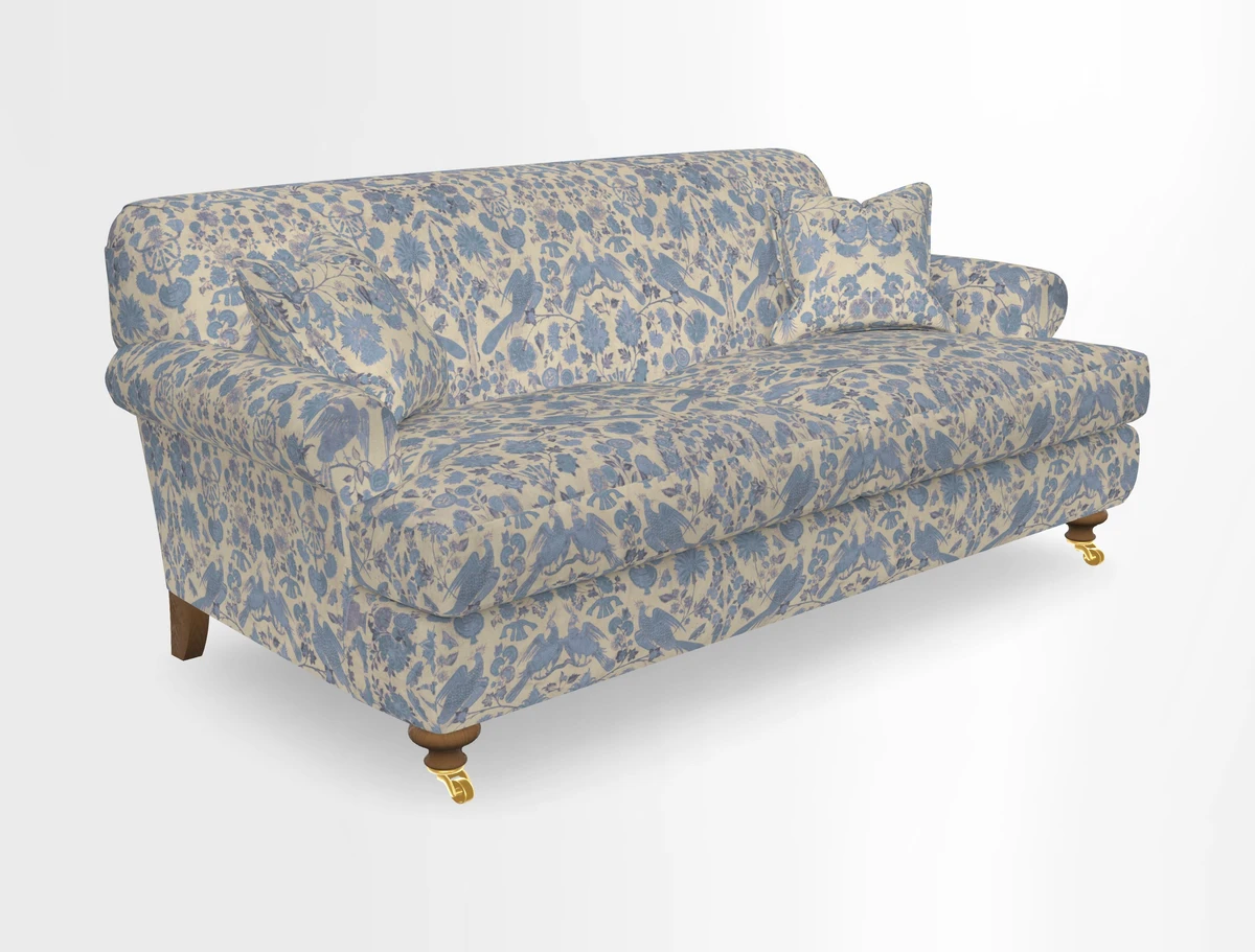 Hampton 3 Seater Sofa in V&A Threads of India Opulent Velvets Regal Poppy Chalk