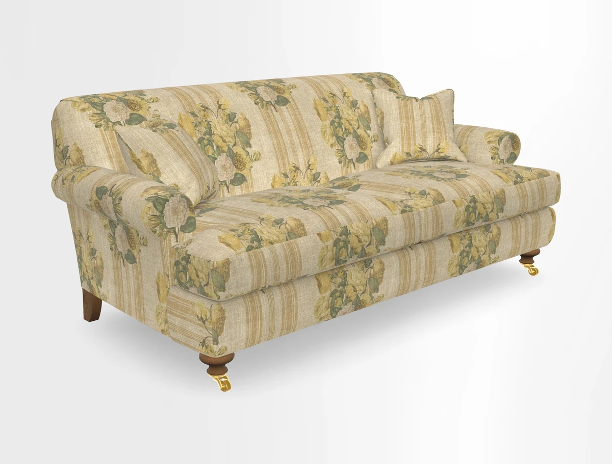 Hampton 3 Seater Sofa in V&A Threads of India Opulent Velvets Regal Poppy Chalk
