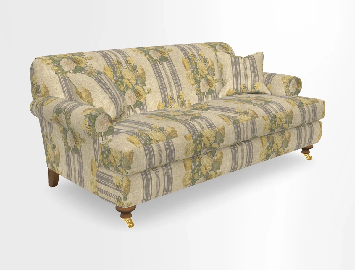 Hampton 3 Seater Sofa in V&A Threads of India Opulent Velvets Regal Poppy Chalk