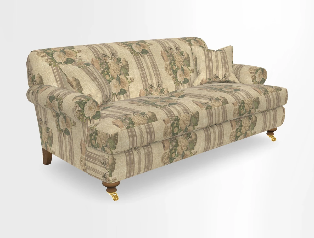 Hampton 3 Seater Sofa in V&A Threads of India Opulent Velvets Regal Poppy Chalk