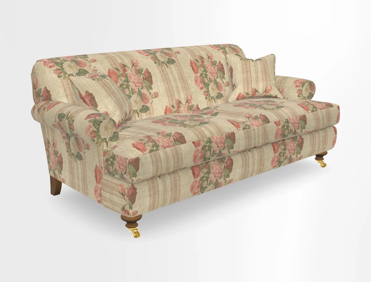 Hampton 3 Seater Sofa in V&A Threads of India Opulent Velvets Regal Poppy Chalk
