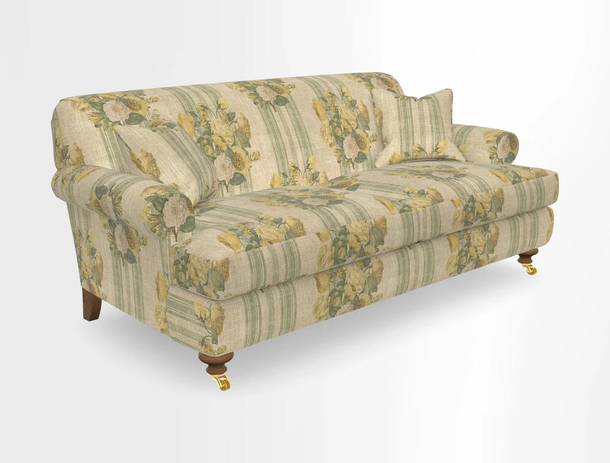 Hampton 3 Seater Sofa in V&A Threads of India Opulent Velvets Regal Poppy Chalk