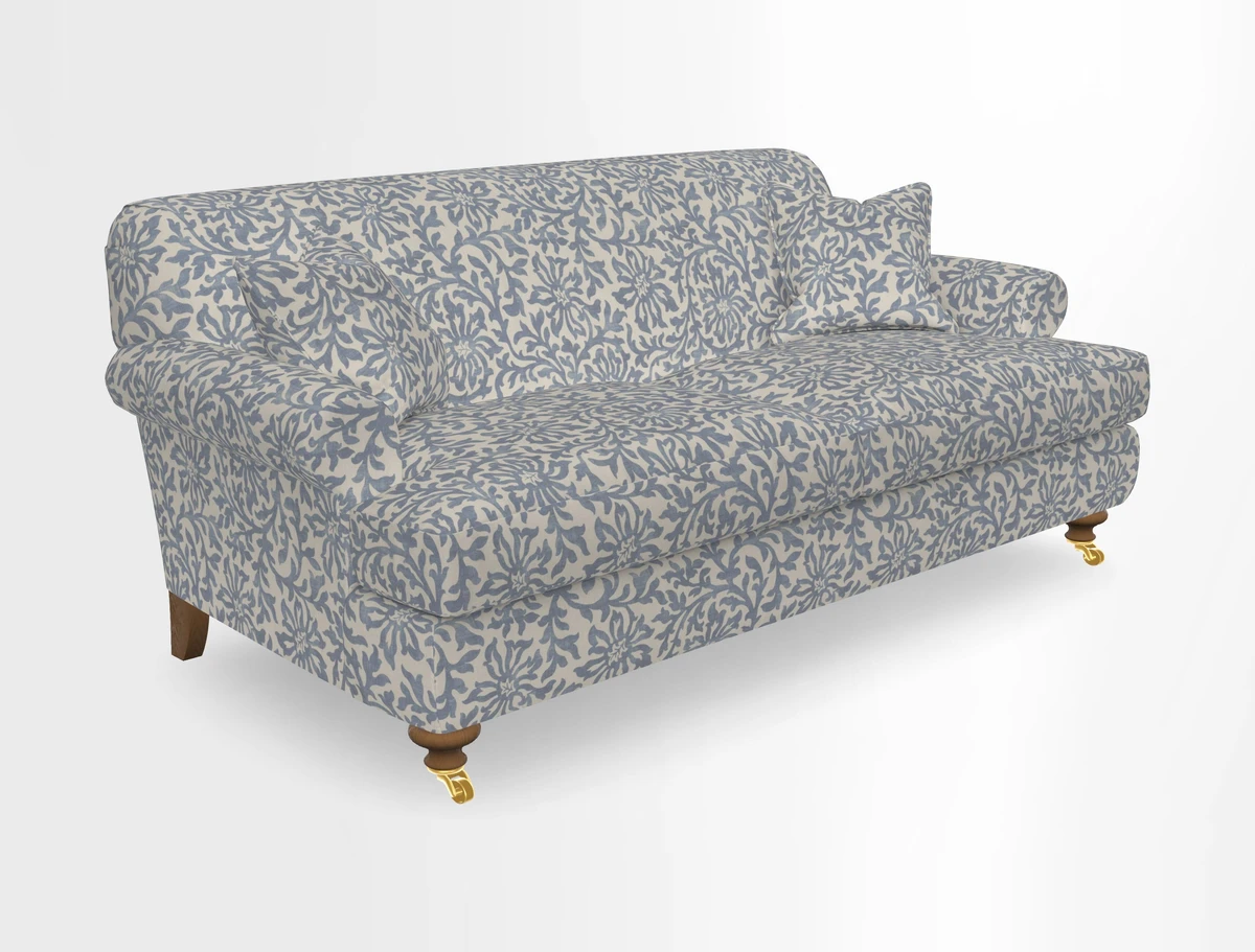 Hampton 3 Seater Sofa in V&A Threads of India Opulent Velvets Regal Poppy Chalk