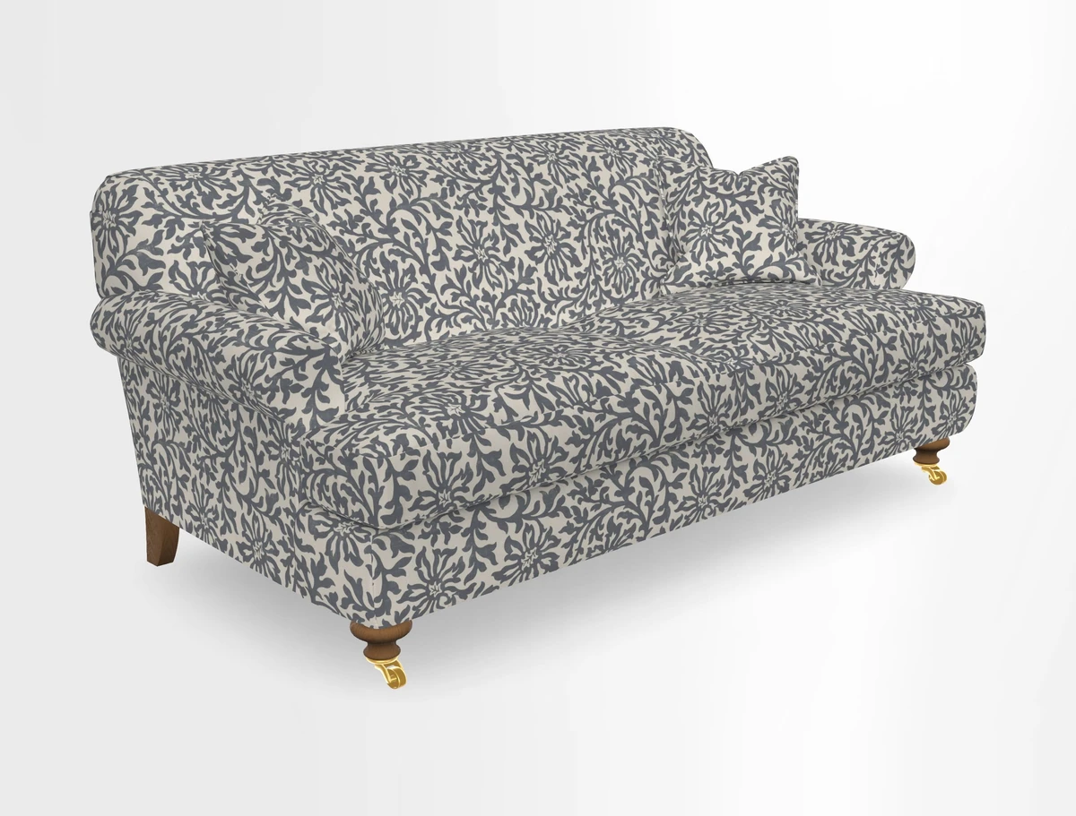 Hampton 3 Seater Sofa in V&A Threads of India Opulent Velvets Regal Poppy Chalk