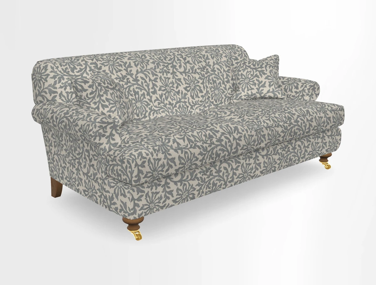 Hampton 3 Seater Sofa in V&A Threads of India Opulent Velvets Regal Poppy Chalk