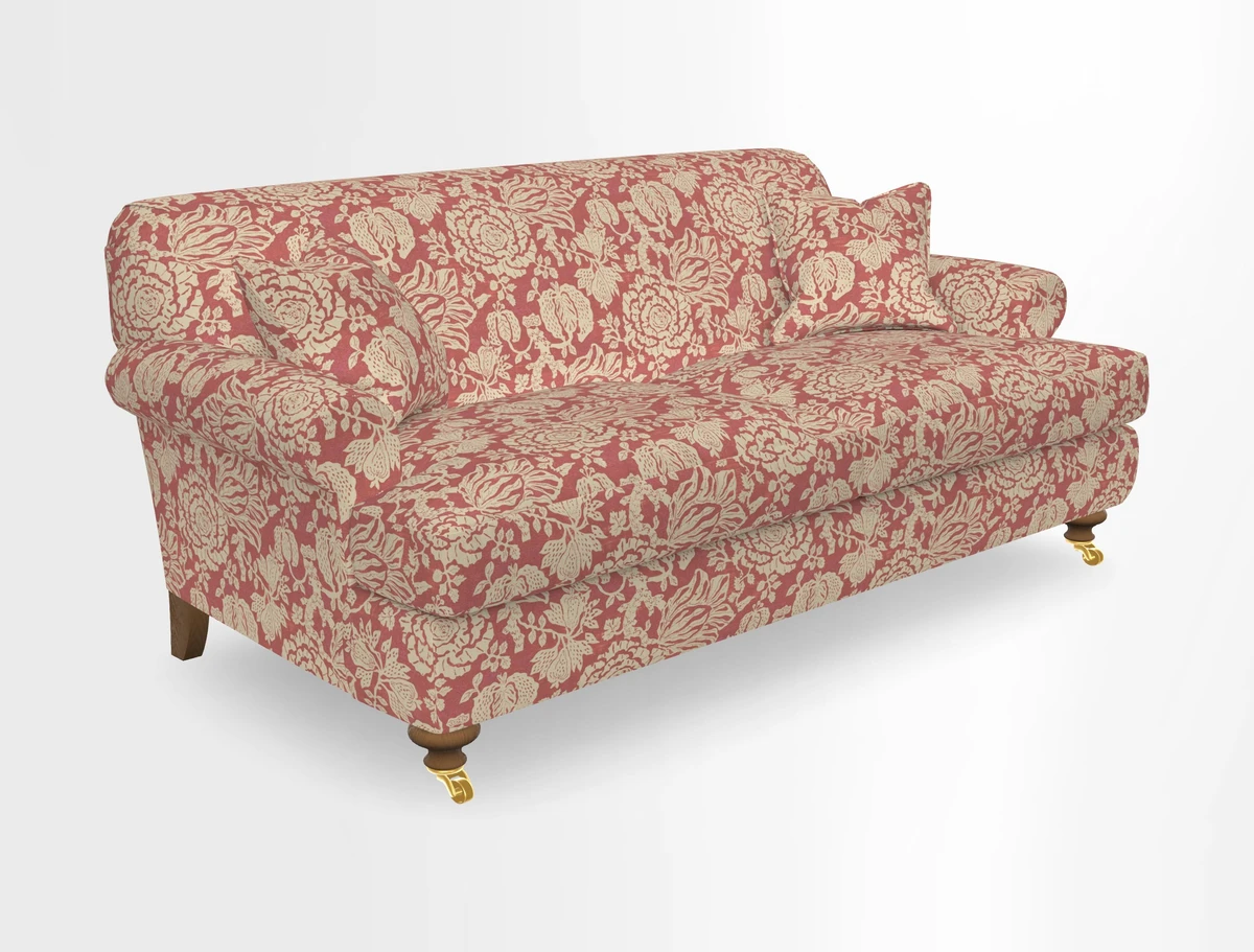 Hampton 3 Seater Sofa in V&A Threads of India Opulent Velvets Regal Poppy Chalk
