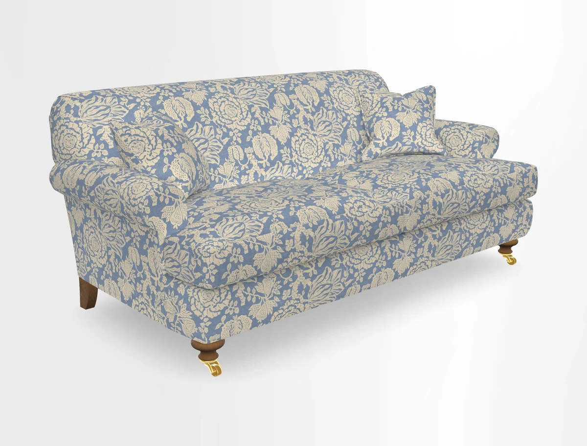 Hampton 3 Seater Sofa in V&A Threads of India Opulent Velvets Regal Poppy Chalk