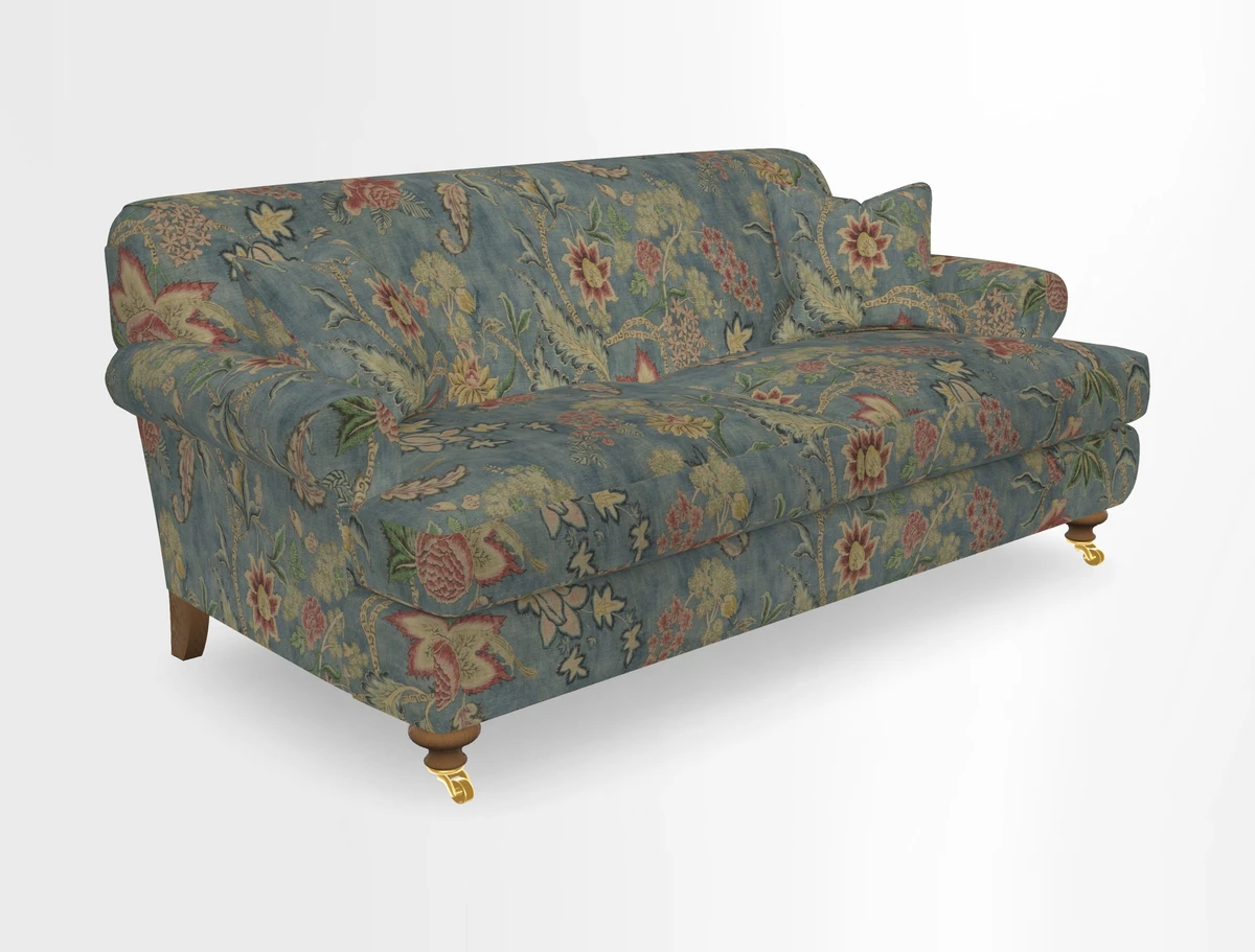 Hampton 3 Seater Sofa in V&A Threads of India Opulent Velvets Regal Poppy Chalk