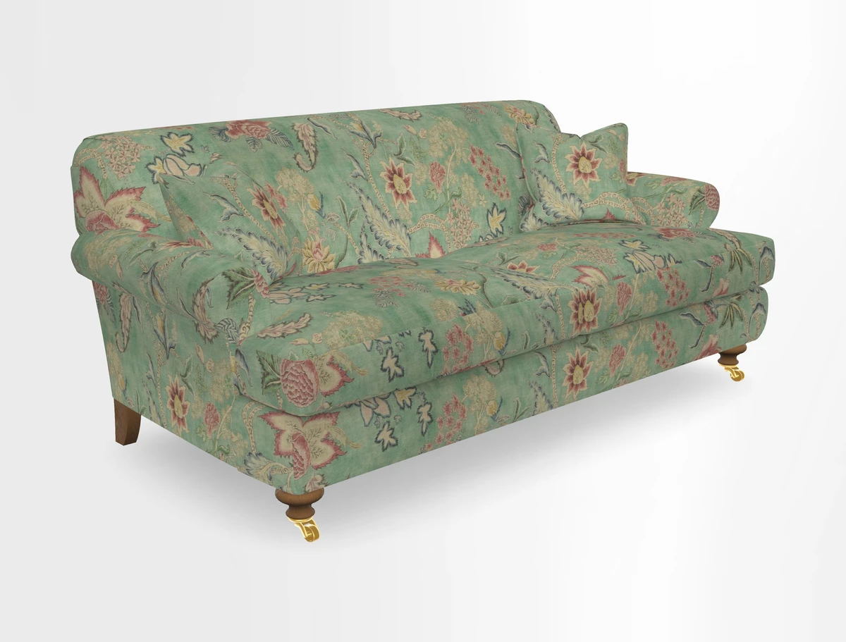 Hampton 3 Seater Sofa in V&A Threads of India Opulent Velvets Regal Poppy Chalk