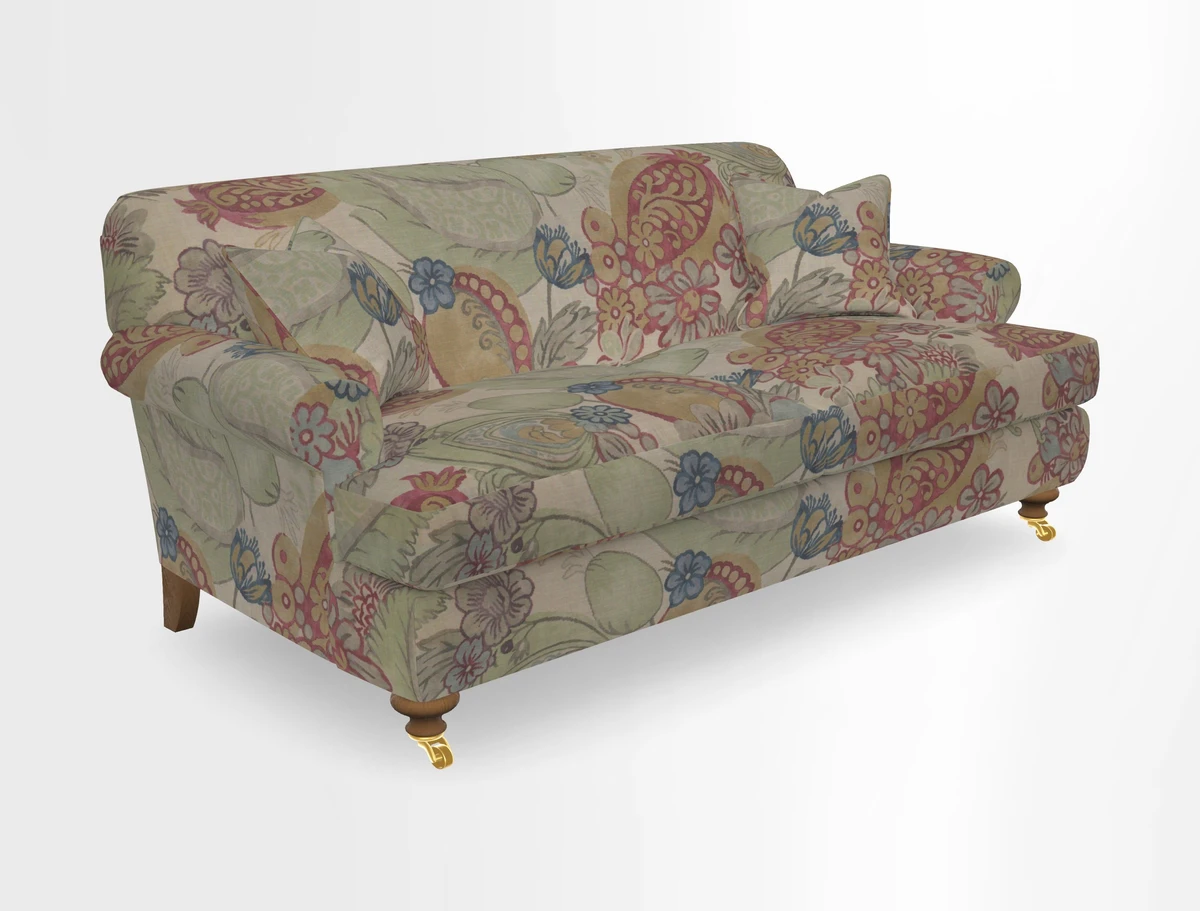 Hampton 3 Seater Sofa in V&A Threads of India Opulent Velvets Regal Poppy Chalk