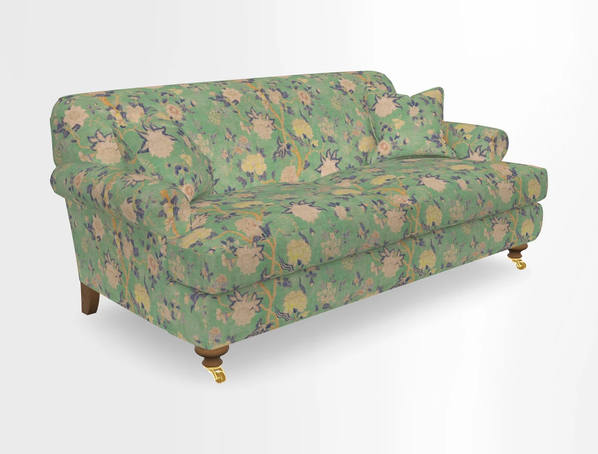 Hampton 3 Seater Sofa in V&A Threads of India Opulent Velvets Regal Poppy Chalk