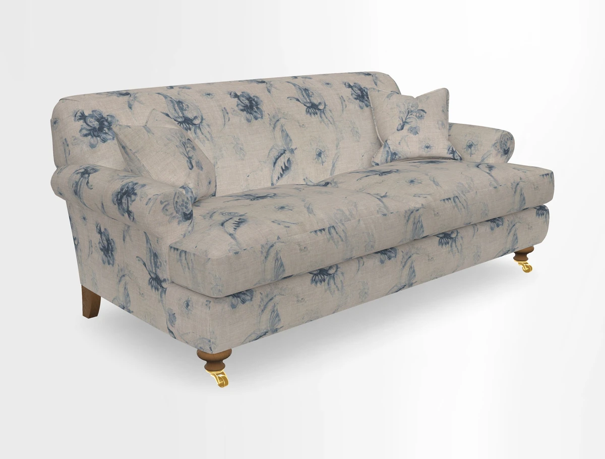 Hampton 3 Seater Sofa in V&A Threads of India Opulent Velvets Regal Poppy Chalk