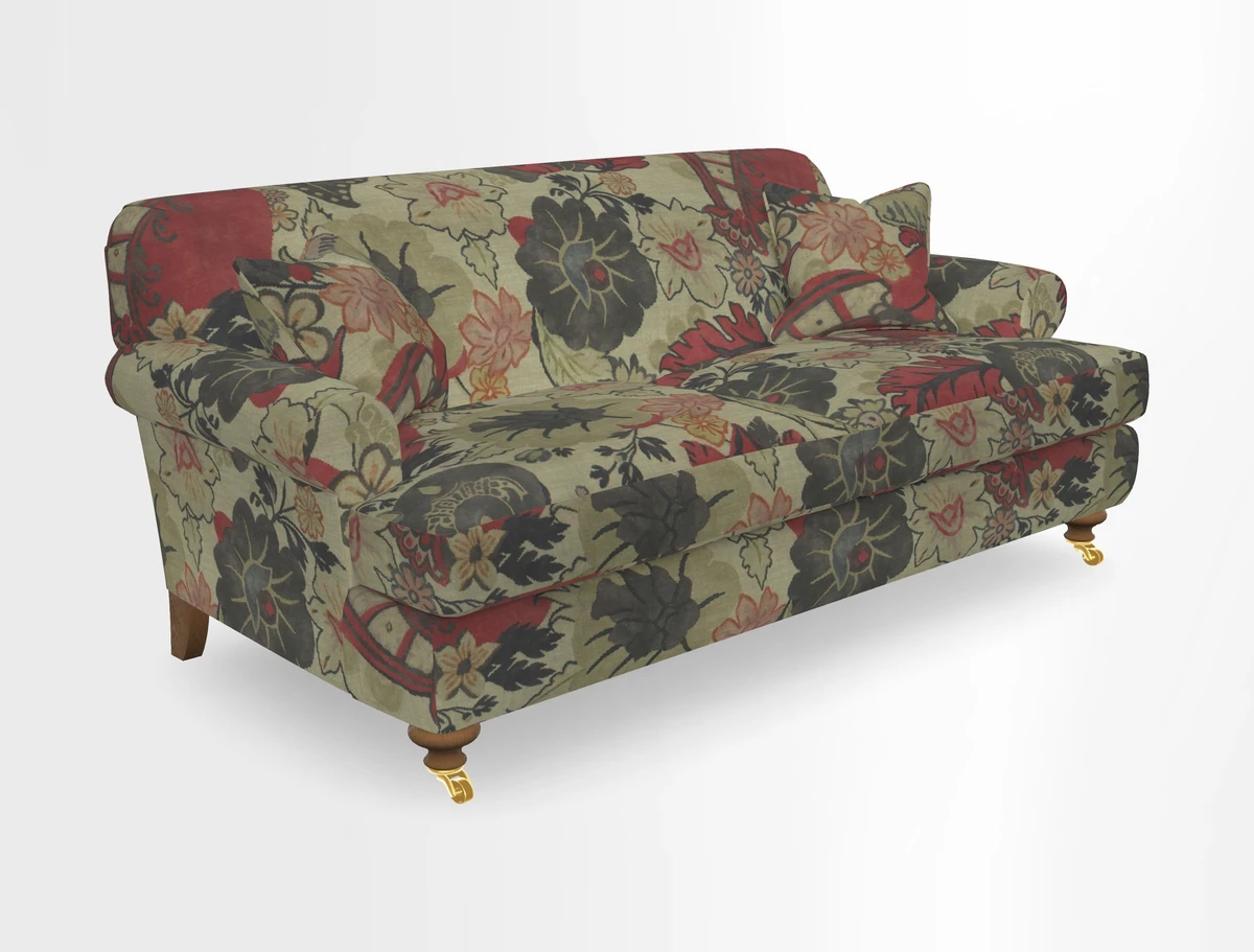 Hampton 3 Seater Sofa in V&A Threads of India Opulent Velvets Regal Poppy Chalk