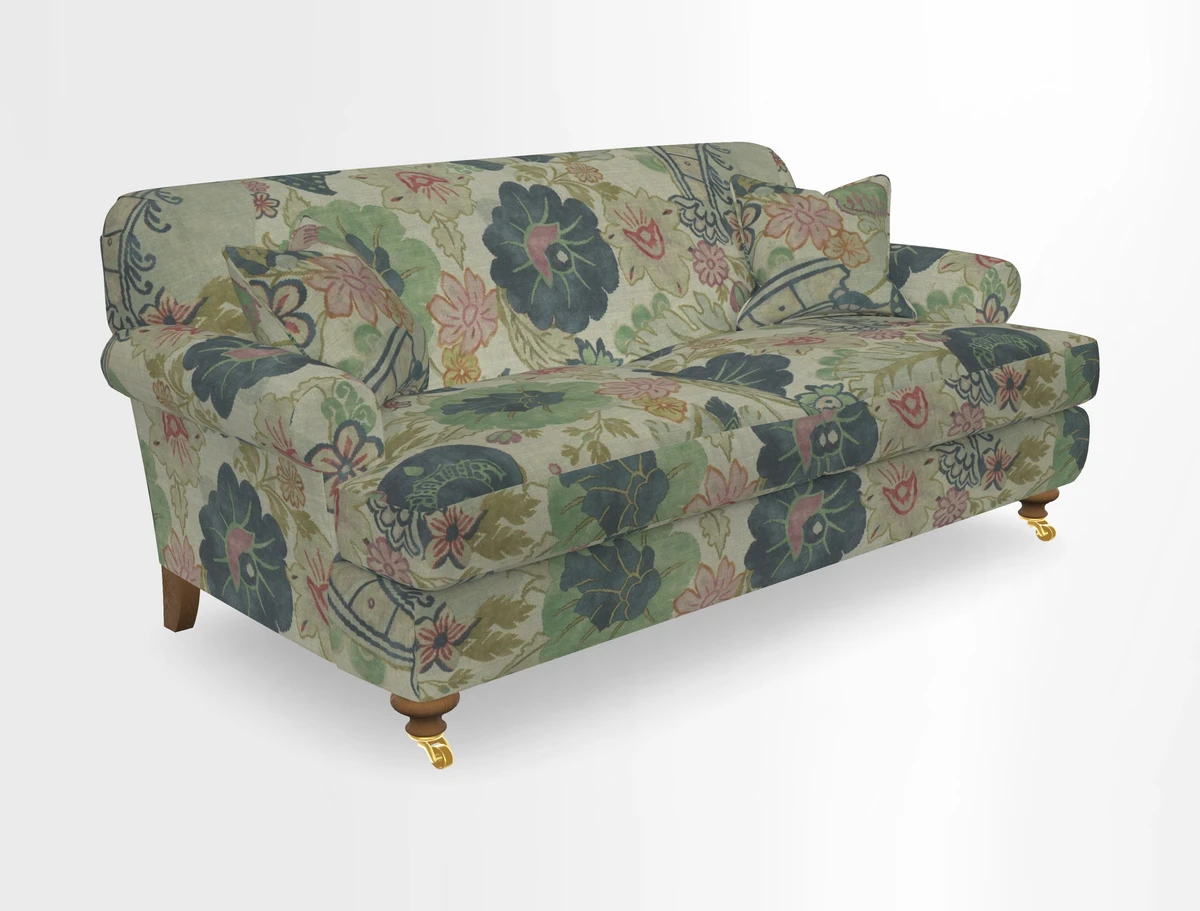 Hampton 3 Seater Sofa in V&A Threads of India Opulent Velvets Regal Poppy Chalk
