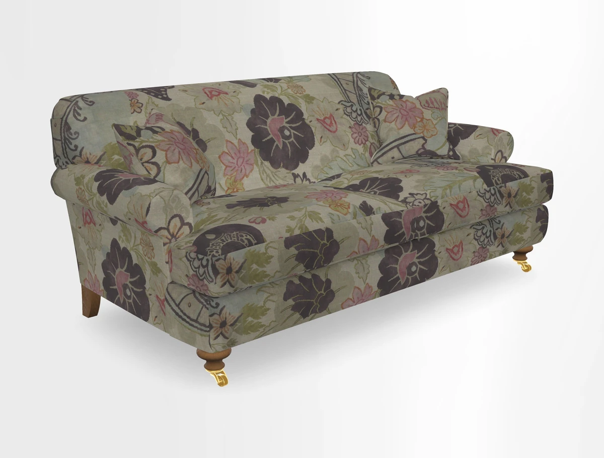 Hampton 3 Seater Sofa in V&A Threads of India Opulent Velvets Regal Poppy Chalk