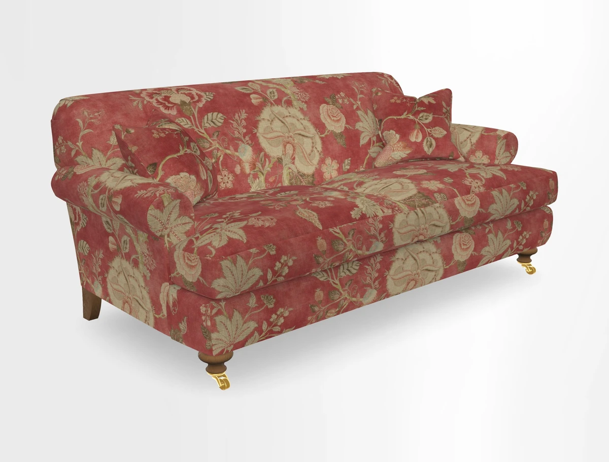 Hampton 3 Seater Sofa in V&A Threads of India Opulent Velvets Regal Poppy Chalk