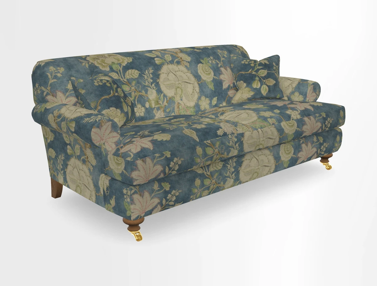 Hampton 3 Seater Sofa in V&A Threads of India Opulent Velvets Regal Poppy Chalk