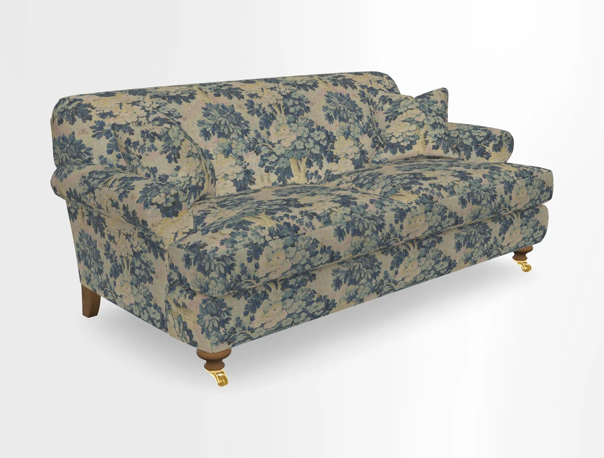 Hampton 3 Seater Sofa in V&A Threads of India Opulent Velvets Regal Poppy Chalk