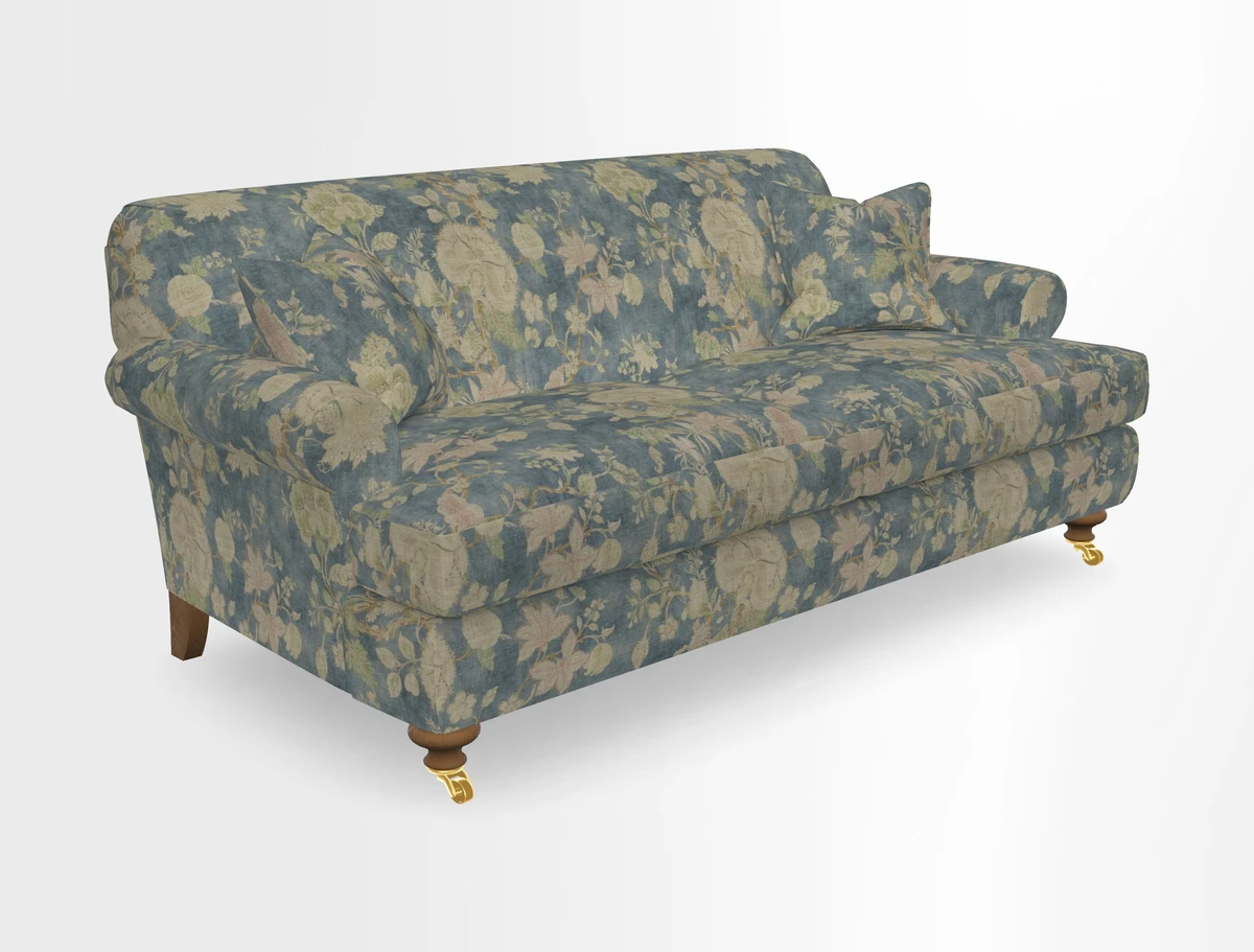 Hampton 3 Seater Sofa in V&A Threads of India Opulent Velvets Regal Poppy Chalk